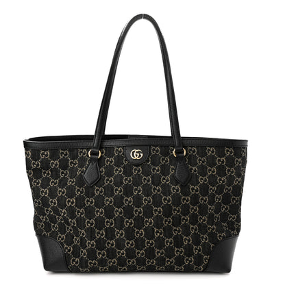 Gucci Jacquard Black Denim GG Monogram Medium Ophidia Shopping Tote Black Ivory 1 of 13