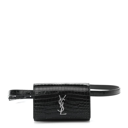 Saint Laurent Calfskin Crocodile Embossed Monogram Kate Belt Bag Black 1 of 10