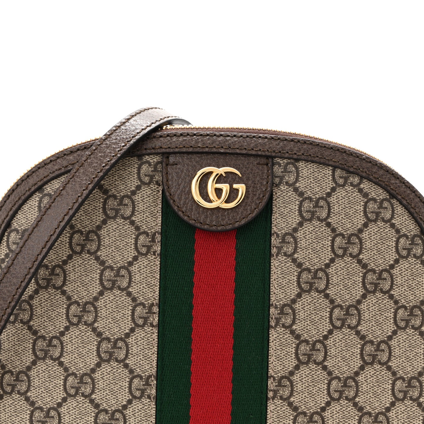 GG Supreme Monogram Textured Dollar Calfskin Web Small Ophidia Dome Shoulder Bag Beige Ebony New Acero Brown
