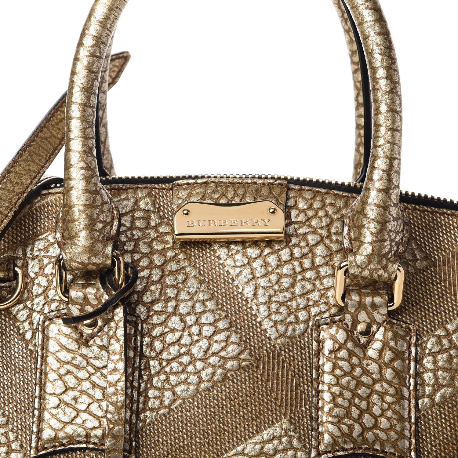 Burberry Metallic Heritage Grain Check Embossed Small Orchard Bowling Bag Gold 8 of 10