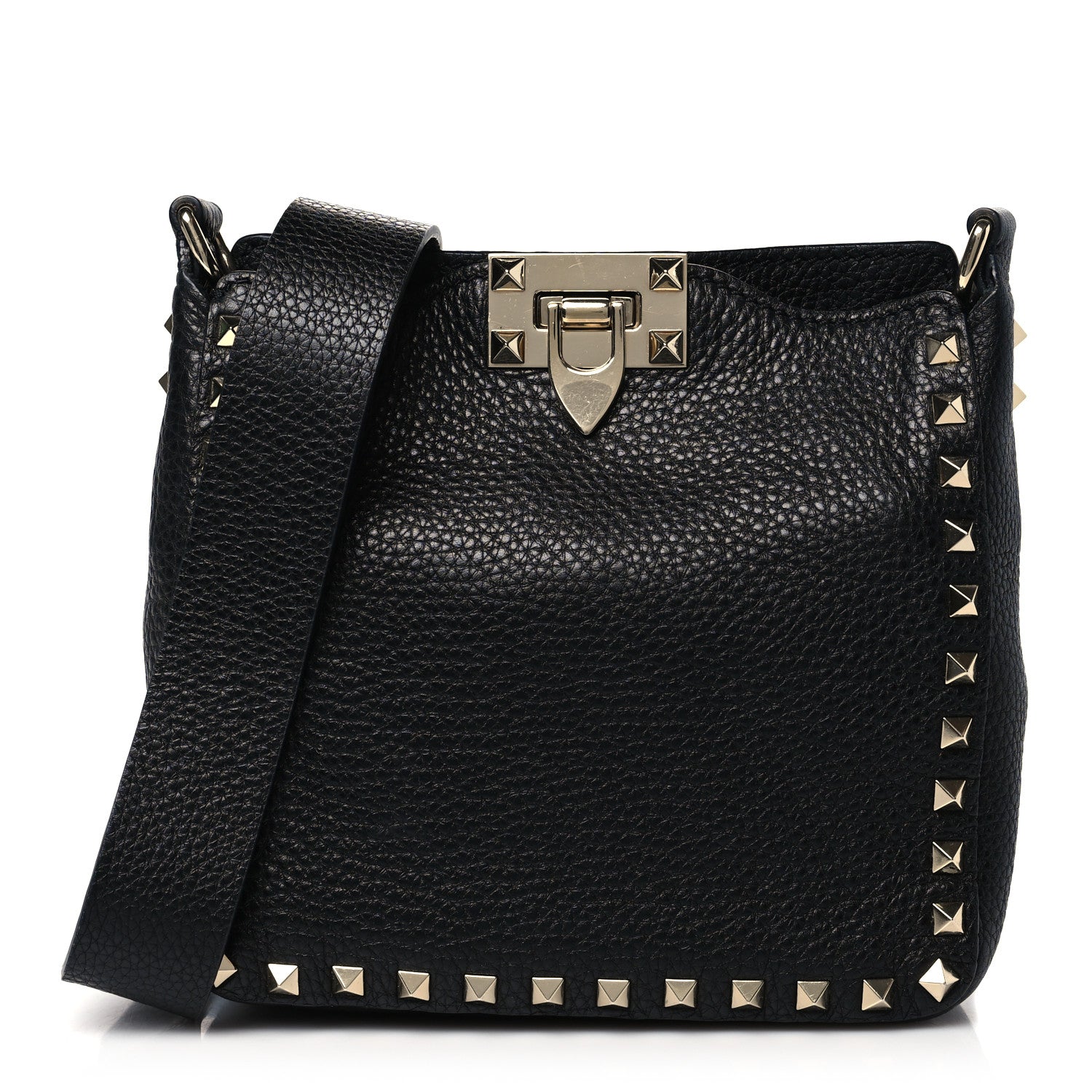 Valentino Garavani Pebbled Calfskin Mini Rockstud Flip-Lock Messenger Bag Black 1 of 9