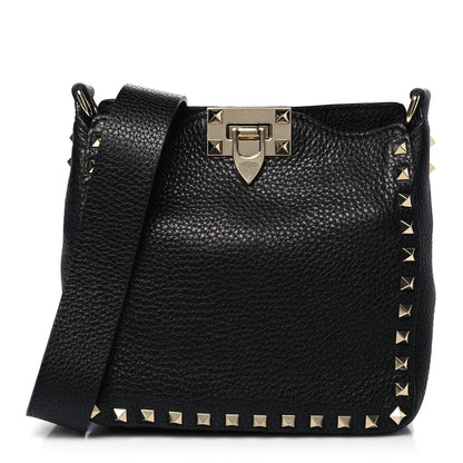 Valentino Garavani Pebbled Calfskin Mini Rockstud Flip-Lock Messenger Bag Black 1 of 9