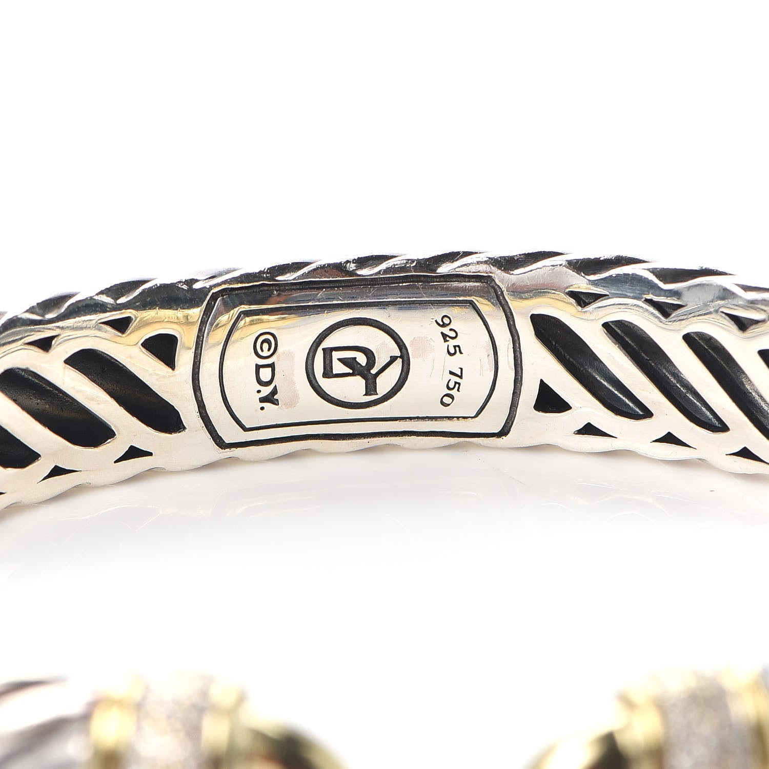 David Yurman Sterling Silver 18K Yellow Gold Diamond 10mm Waverly Bracelet 4 of 4