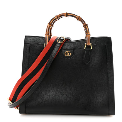 Gucci Textured Dollar Calfskin Web Medium Diana Tote Bag Black Dusty Grey 1 of 9