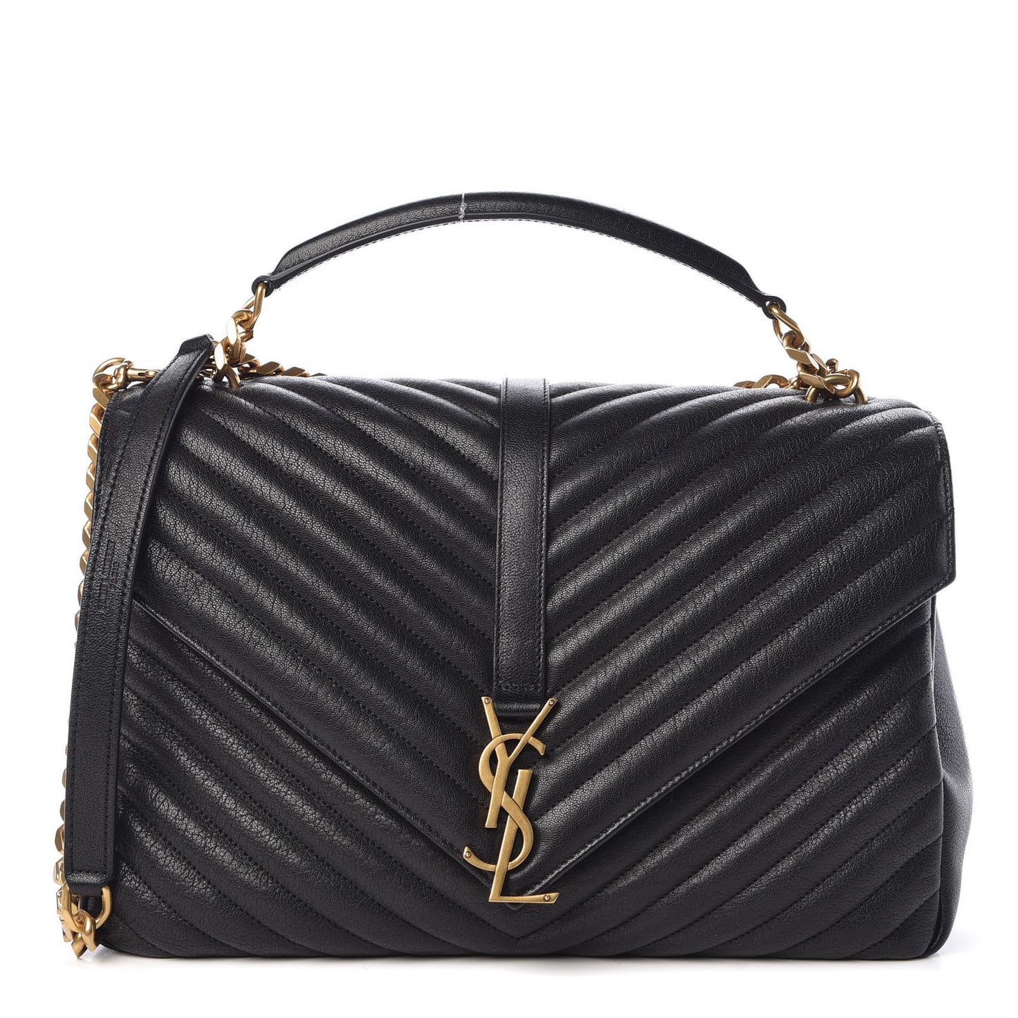 Sheepskin Matelasse Chevron Monogram Large College Satchel Black