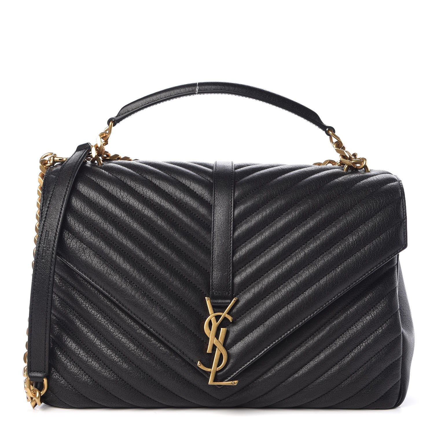 Saint Laurent Sheepskin Matelasse Chevron Monogram Large College Satchel Black 1 of 7