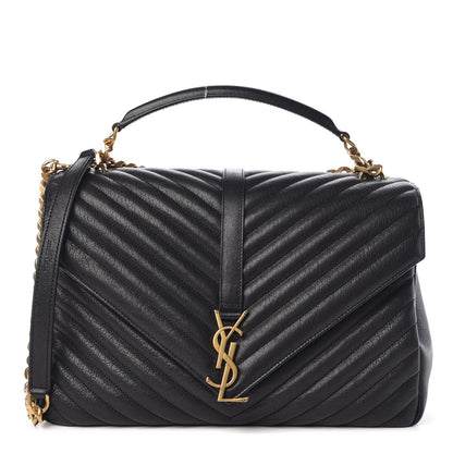 Saint Laurent Sheepskin Matelasse Chevron Monogram Large College Satchel Black 1 of 7