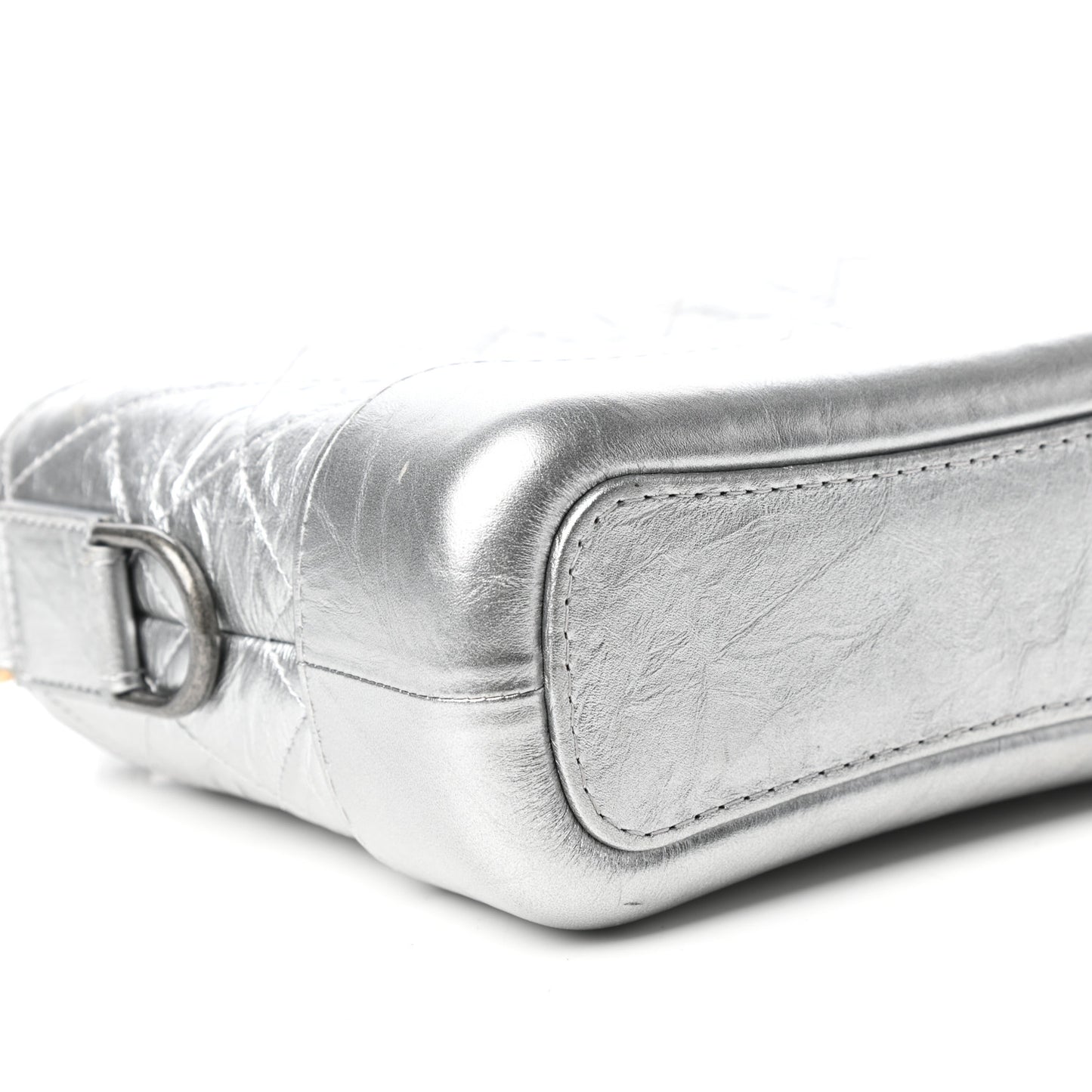 Metallic Aged Calfskin Quilted Small Gabrielle Hobo Silver