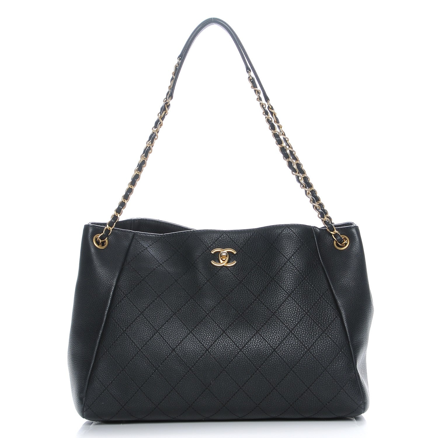 Chanel Grained Calfskin Quilted Large Supple Rock Shopping Tote Black 1 of 9