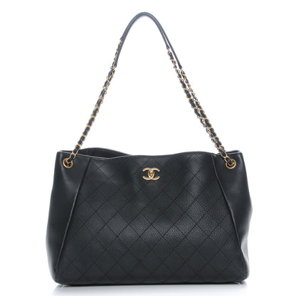Chanel Grained Calfskin Quilted Large Supple Rock Shopping Tote Black 1 of 9