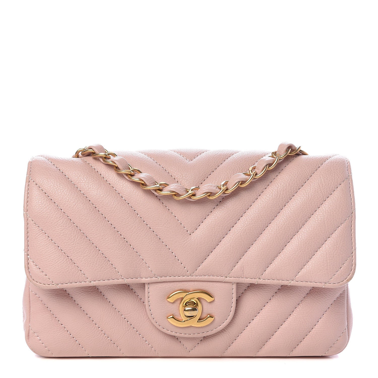 Chanel Calfskin Chevron Quilted Mini Rectangular Flap Light Pink 1 of 11