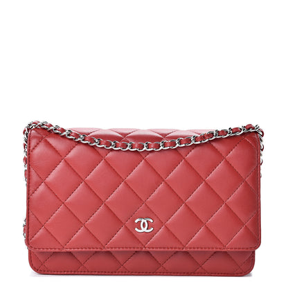 Chanel Lambskin Quilted Wallet On Chain WOC Red 1 of 12