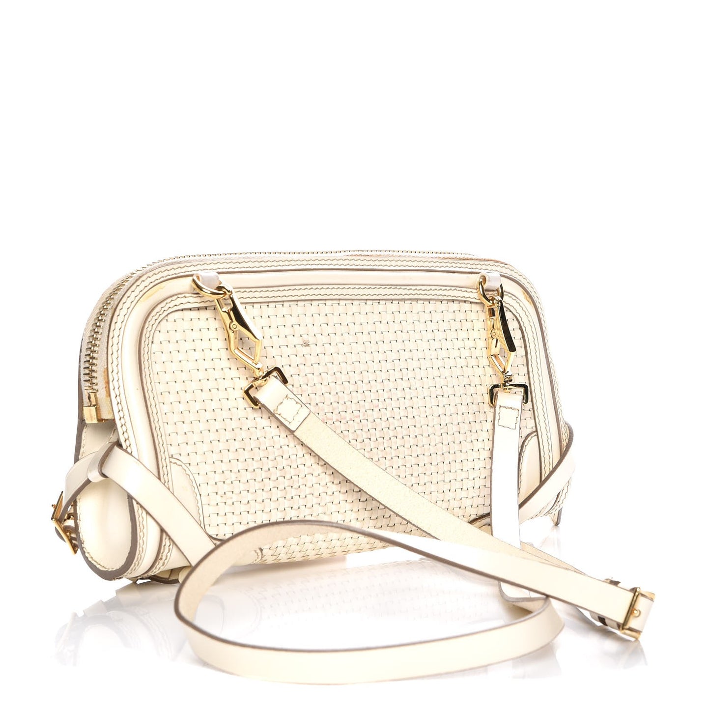Bridle Calfskin Woven Alma Clutch White