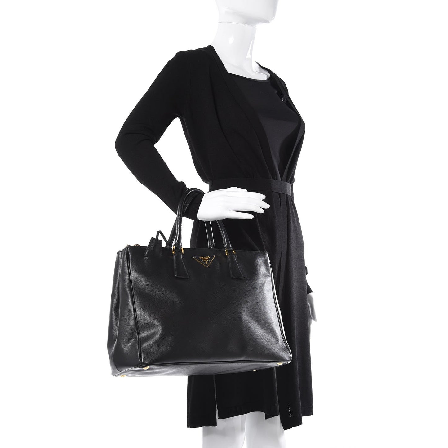 Saffiano Large Galleria Double Zip Tote Black