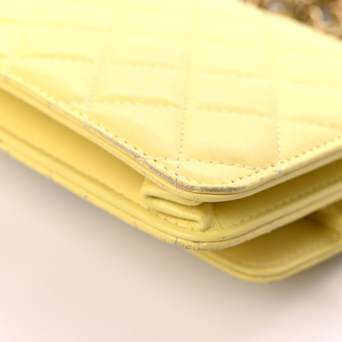 Lambskin Quilted Trendy CC Wallet On Chain WOC Yellow