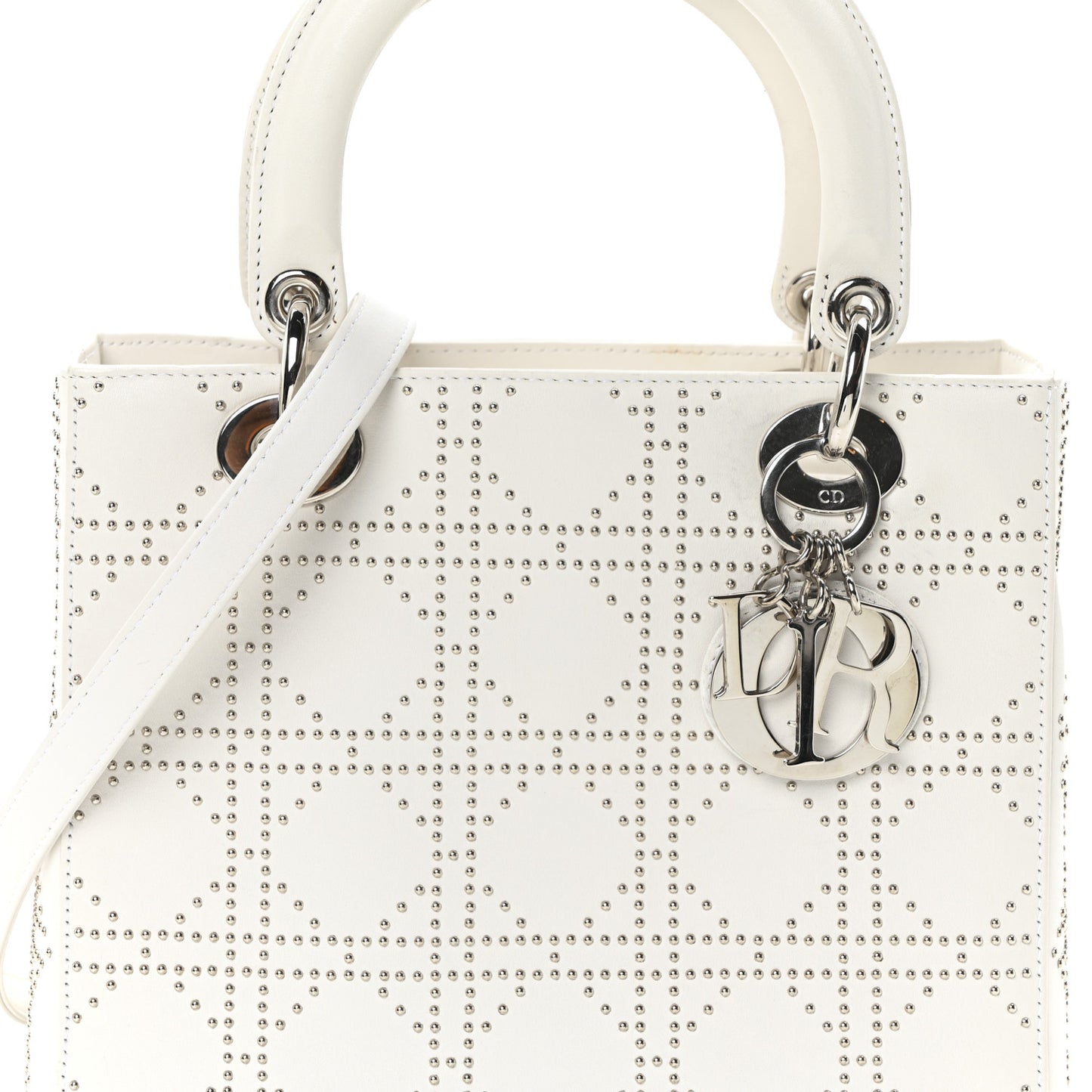 Lambskin Studded Cannage Medium Lady Dior White
