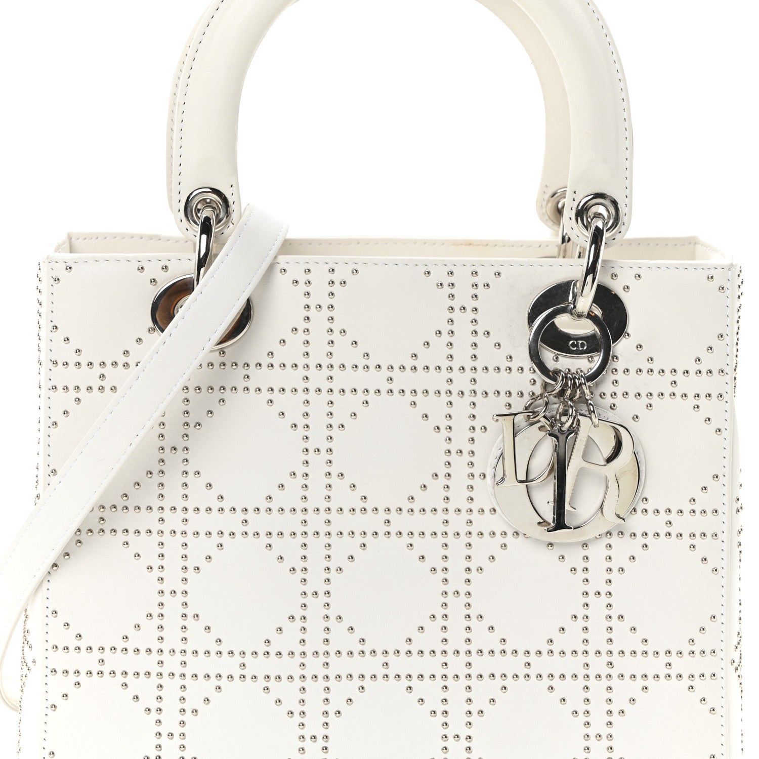 Christian Dior Lambskin Studded Cannage Medium Lady Dior White 8 of 10