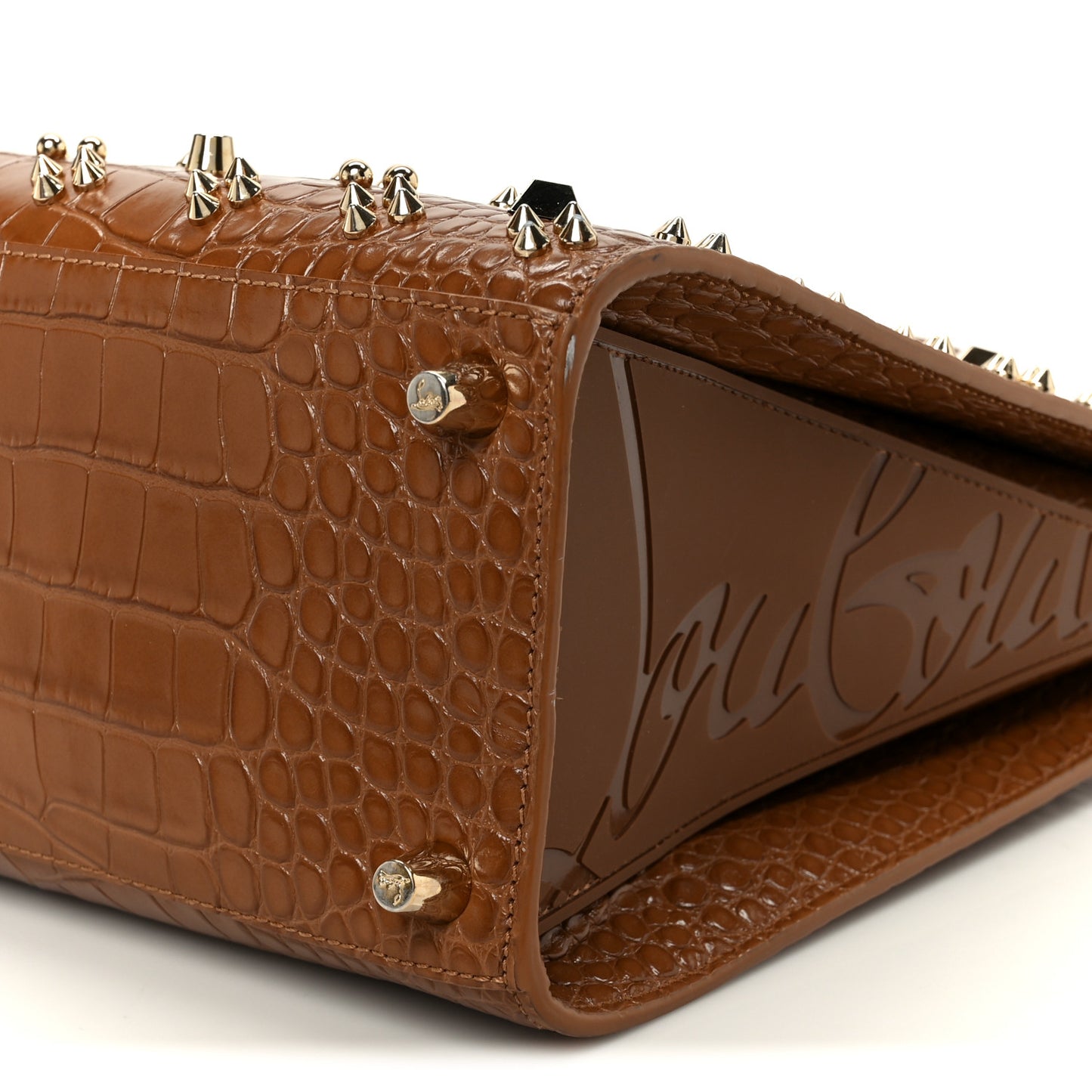 Calfskin Crocodile Embossed Studded Medium Paloma Brown