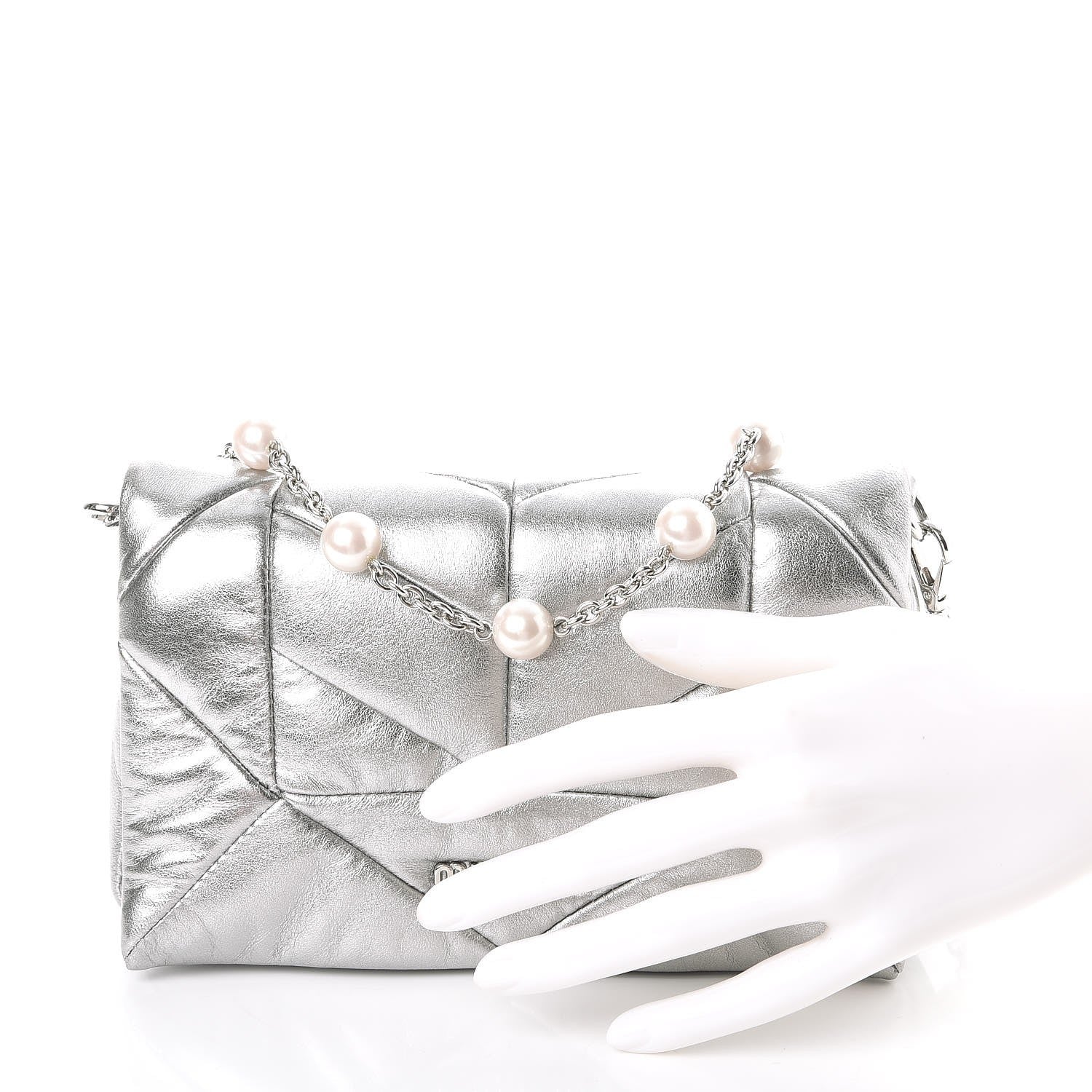 Miu Miu Nappa Patch Pearl Shoulder Bag Cromo 3 of 14