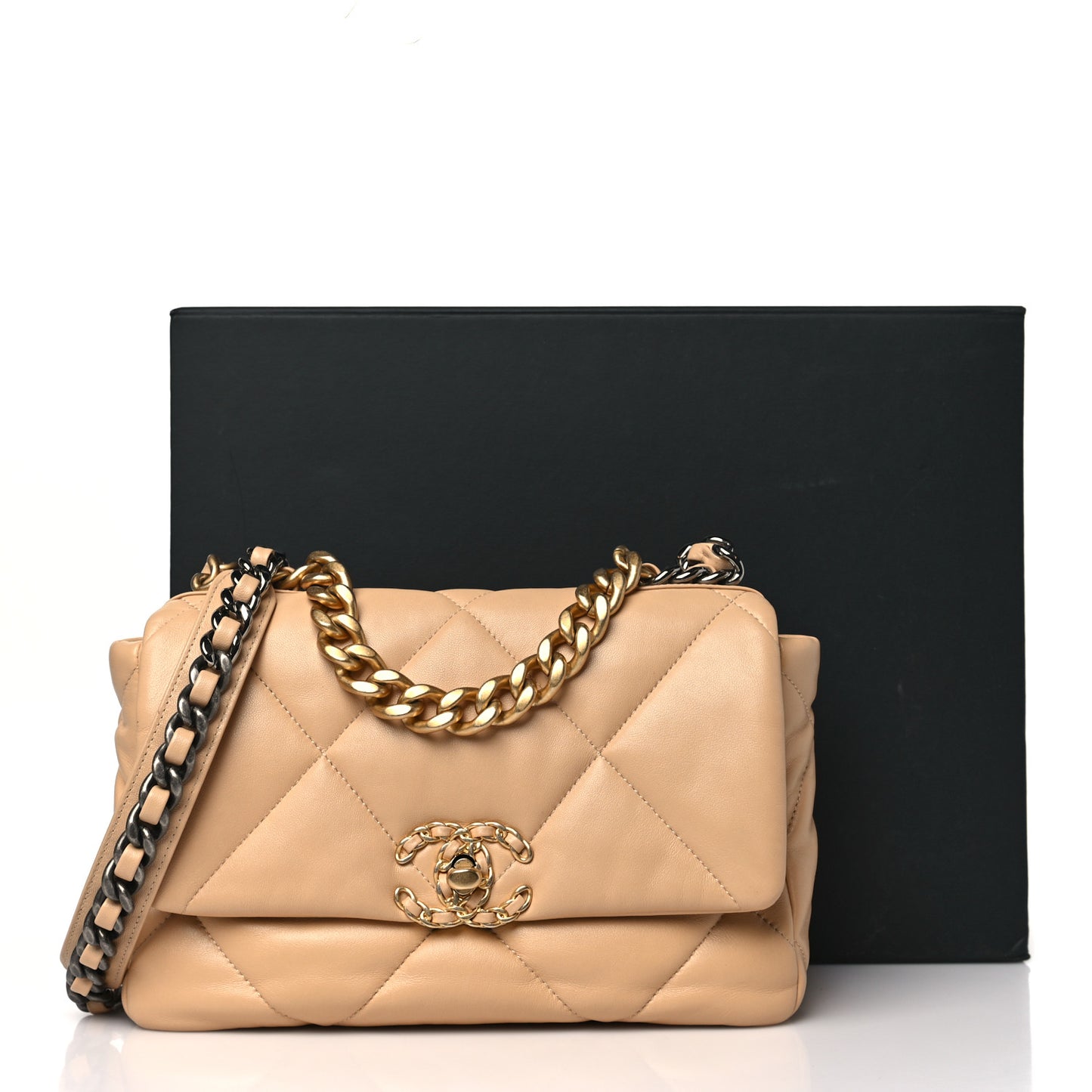 Lambskin Quilted Medium Chanel 19 Flap Beige