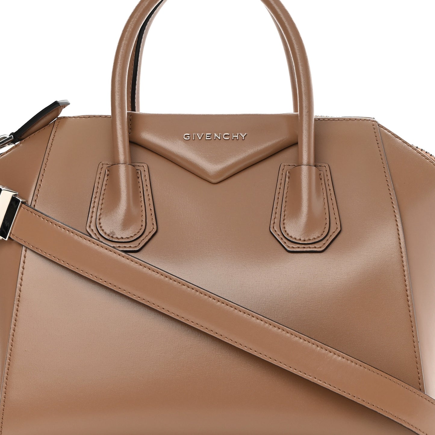 Shiny Lord Calfskin Small Antigona Dark Beige