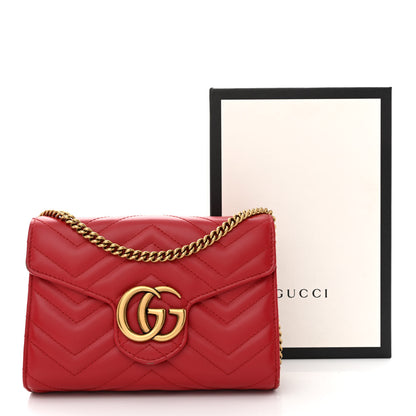 Gucci Calfskin Matelasse GG Marmont Chain Wallet Hibiscus Red 17 of 17