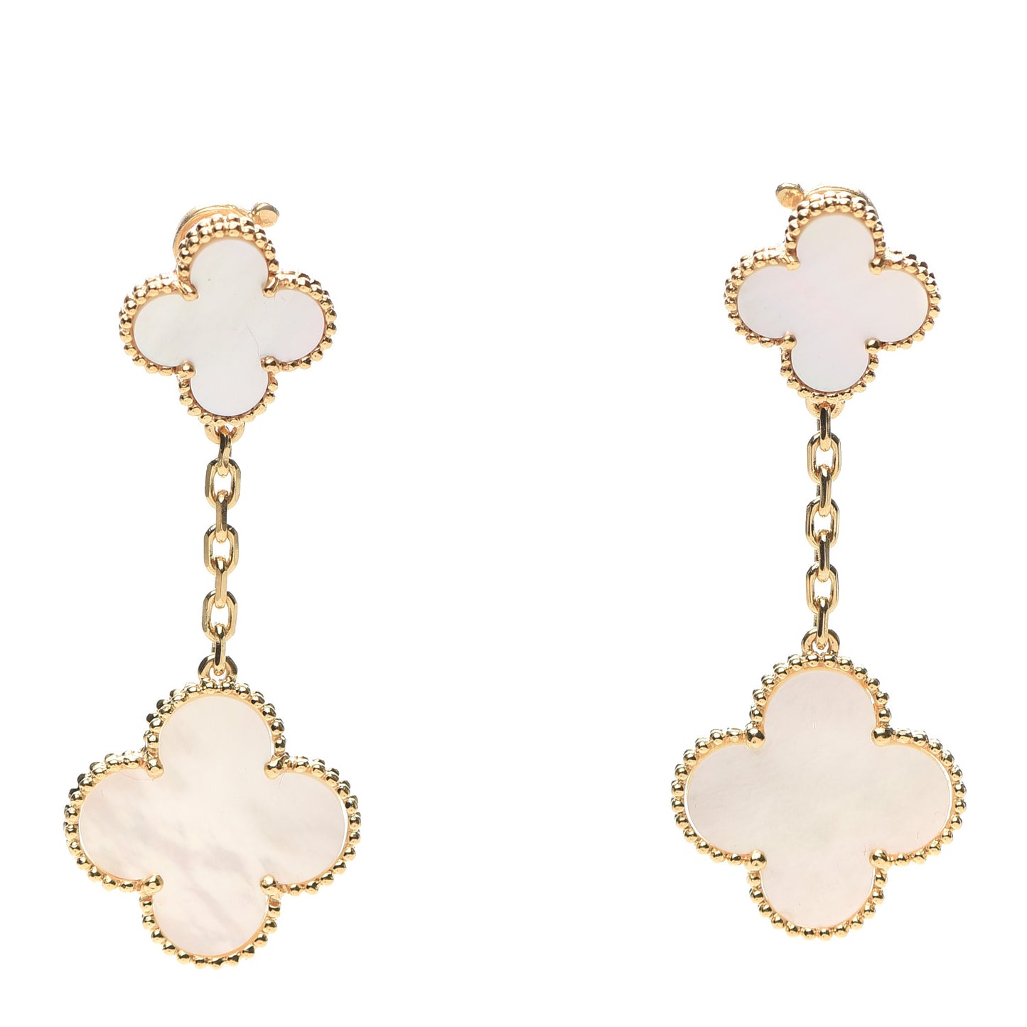 18K Yellow Gold Mother of Pearl 2 Motifs Magic Alhambra Earrings