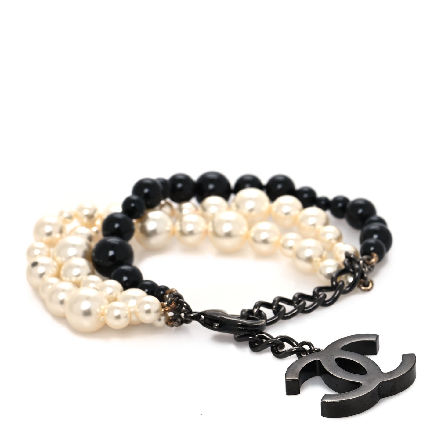 Pearl Bead CC Multistrand Bracelet Black