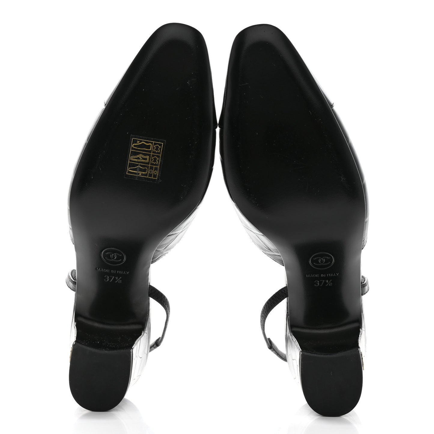 Calfskin Crocodile Embossed Patent Cap Toe CC Slingback Sandals 37.5 Black