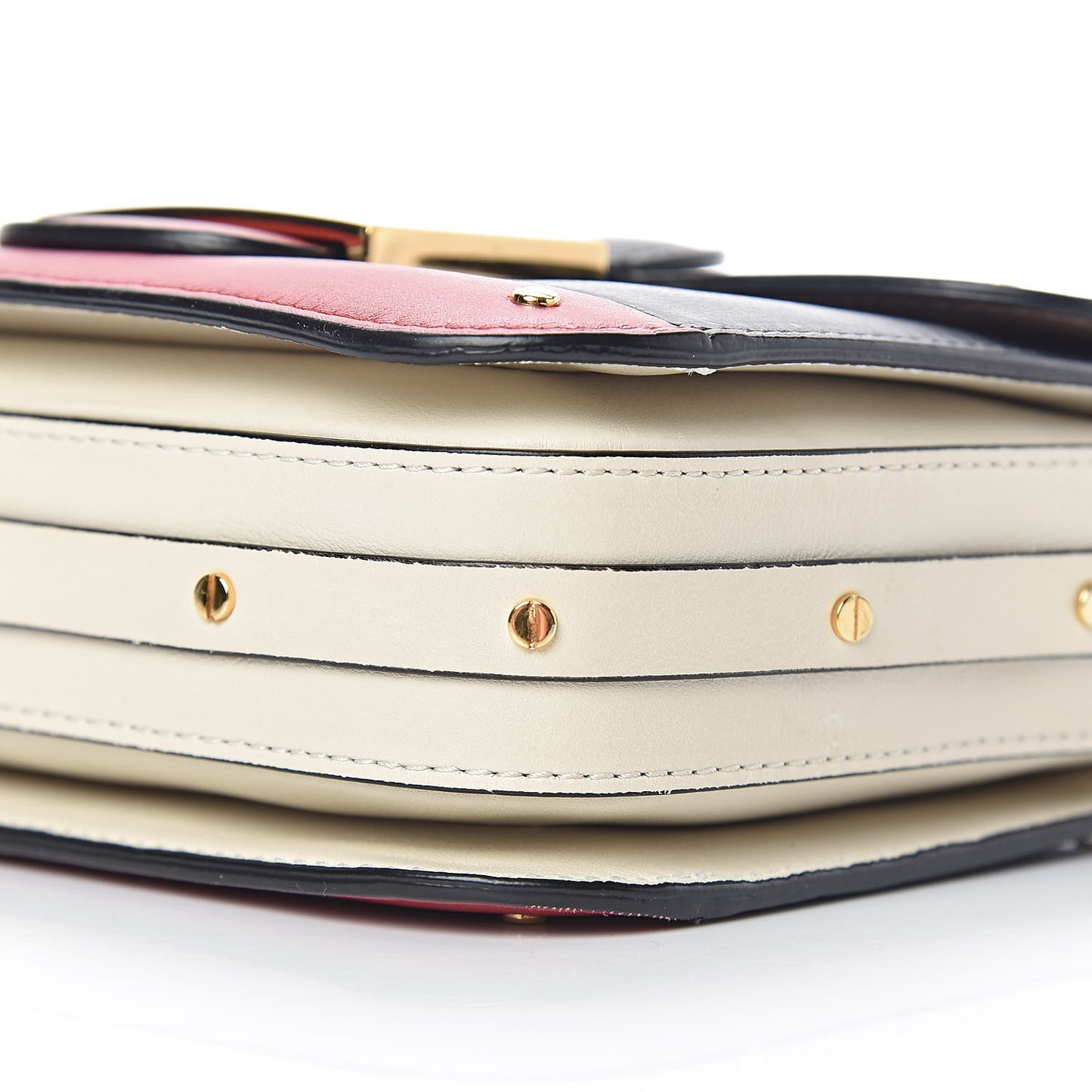 Calfskin Mini Rivet Colorblock Shoulder Bag Black Red