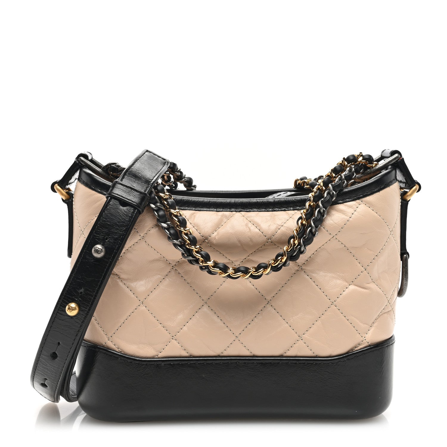 Chanel Aged Calfskin Quilted Small Gabrielle Hobo Beige Black 1 of 10
