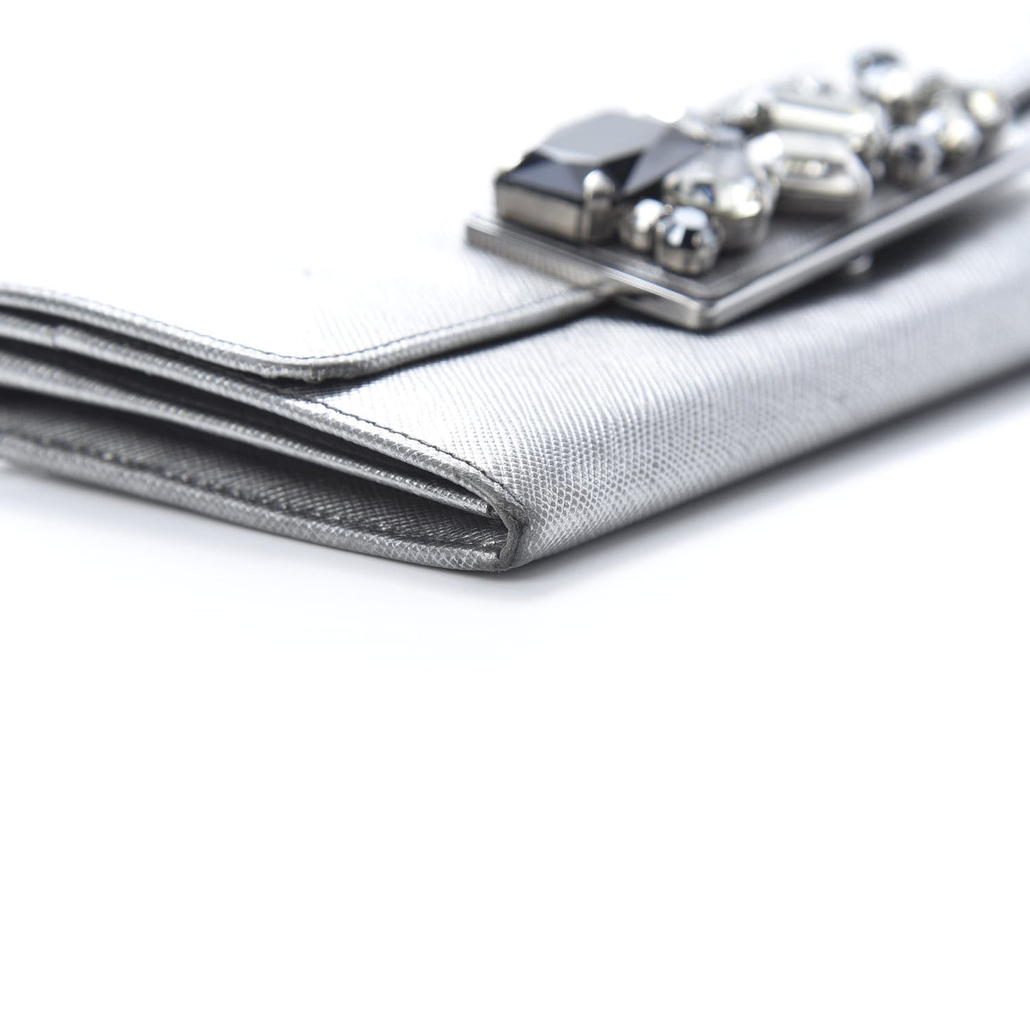 Metallic Saffiano Stones Continental Wallet Silver