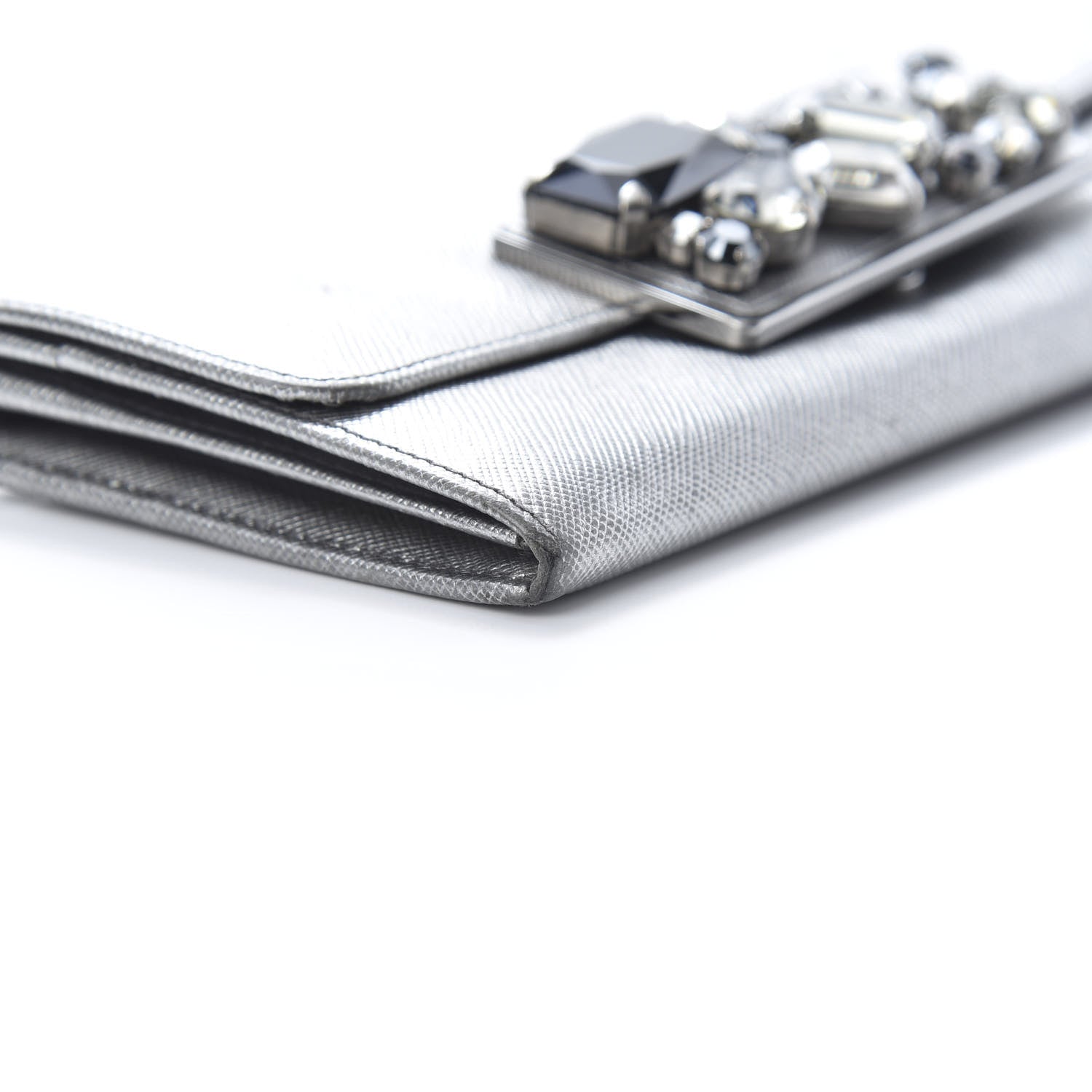 Prada Metallic Saffiano Stones Continental Wallet Silver 10 of 15