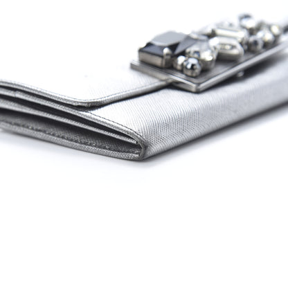 Prada Metallic Saffiano Stones Continental Wallet Silver 10 of 15