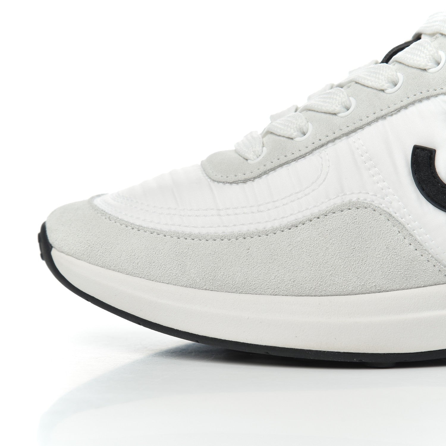 Chanel Nylon Suede Calfskin Womens CC Sneakers 36 Grey White 9 of 16
