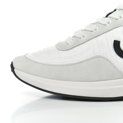 Chanel Nylon Suede Calfskin Womens CC Sneakers 36 Grey White 9 of 16