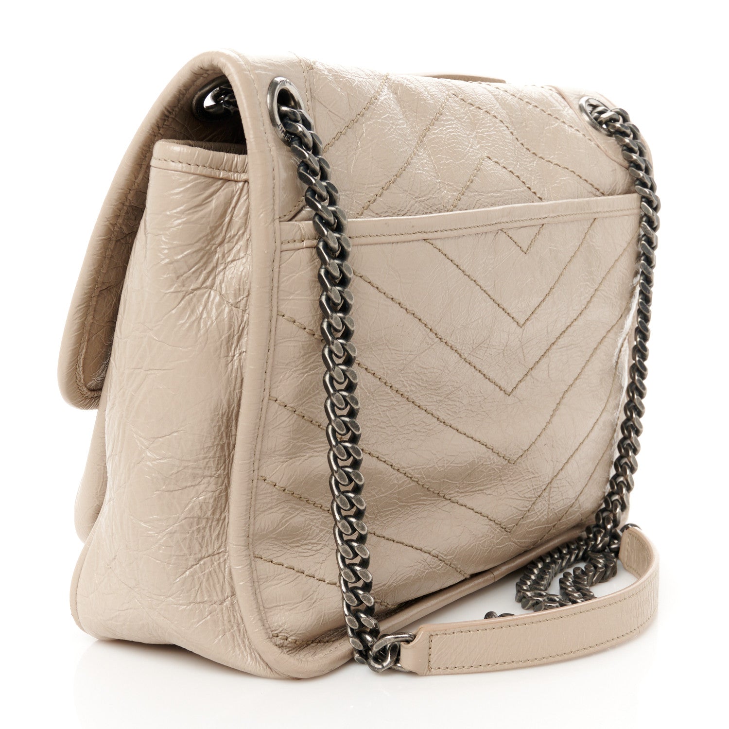Saint Laurent Crinkled Calfskin Matelasse Monogram Medium Niki Chain Satchel Light Taupe 3 of 11