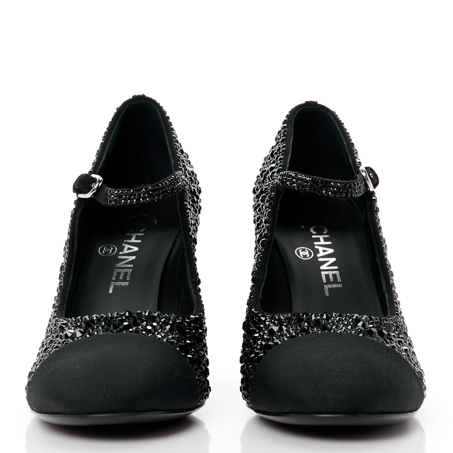 Chanel Strass Pearl Grosgrain Cap Toe Pumps 38 Black 2 of 9