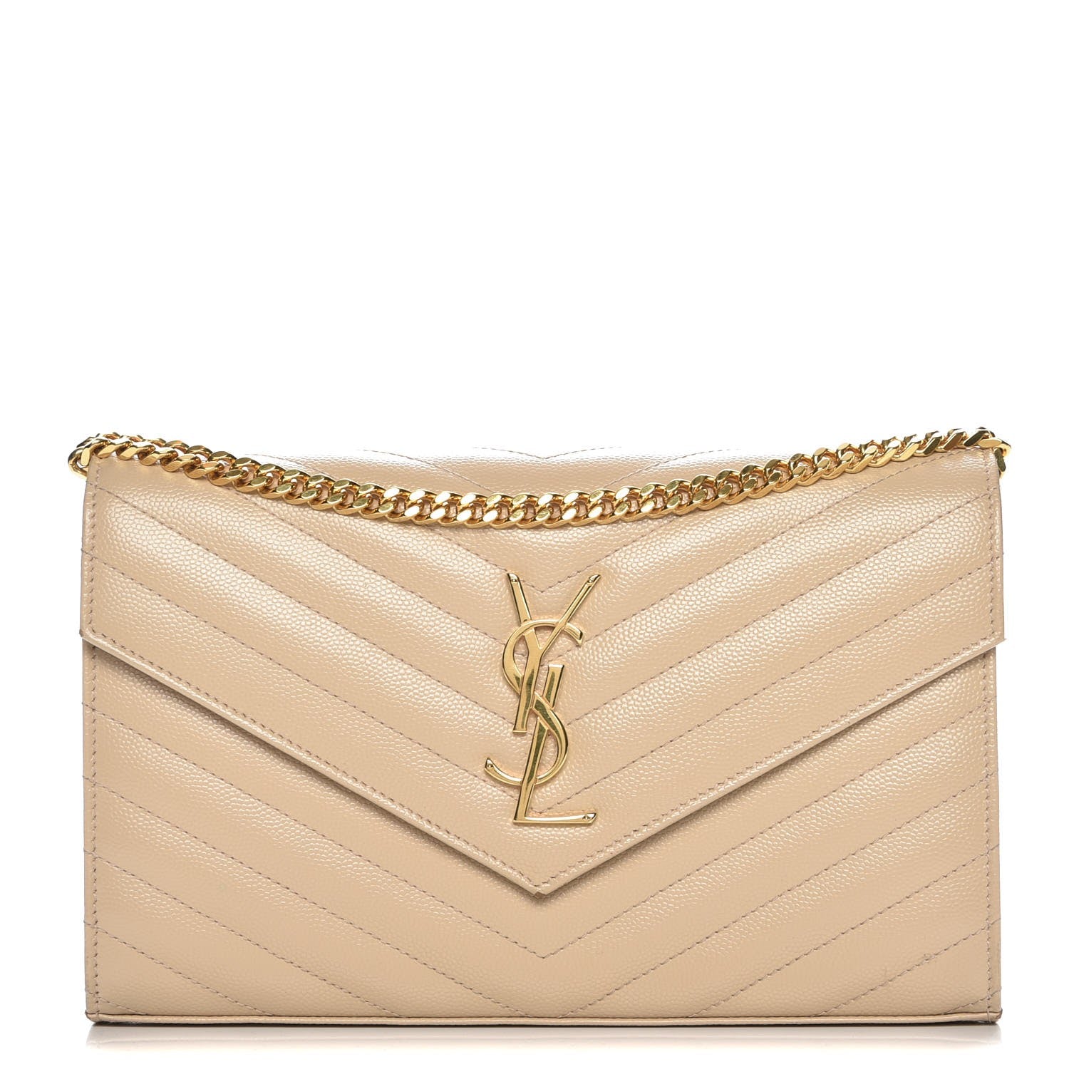 Saint Laurent Grain De Poudre Matelasse Chevron Monogram Chain Wallet Nude Powder 1 of 8