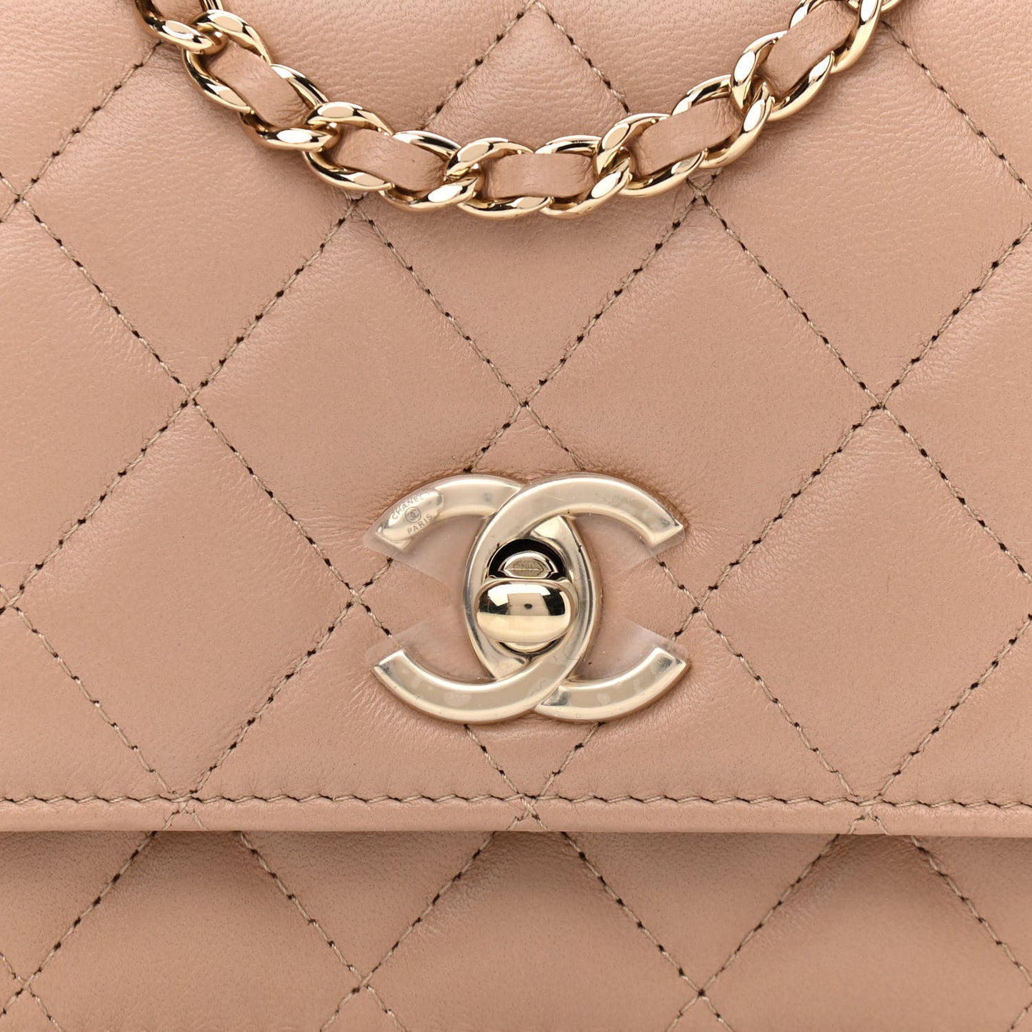 Lambskin Quilted Mini Trendy CC Wallet On Chain WOC Beige