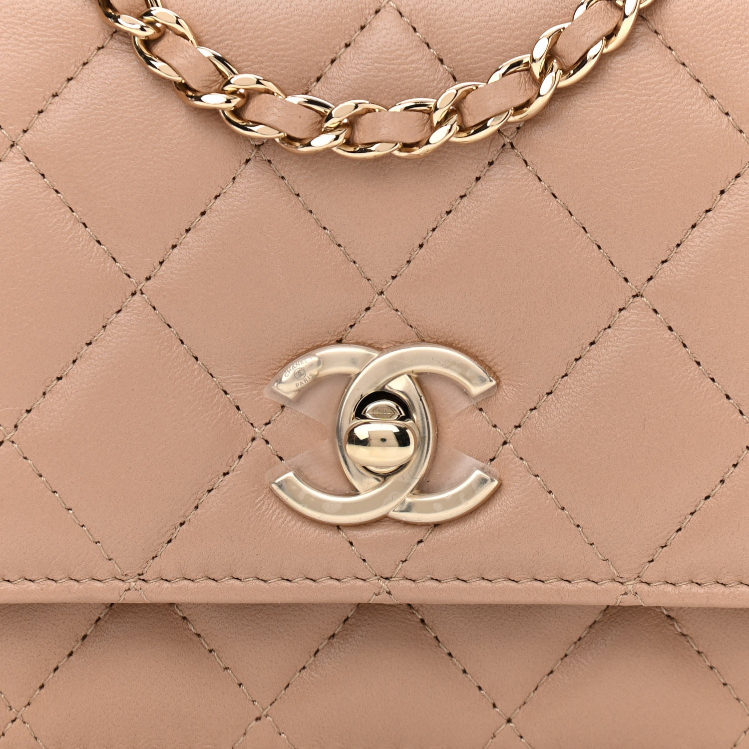 Chanel Lambskin Quilted Mini Trendy CC Wallet On Chain WOC Beige 7 of 10