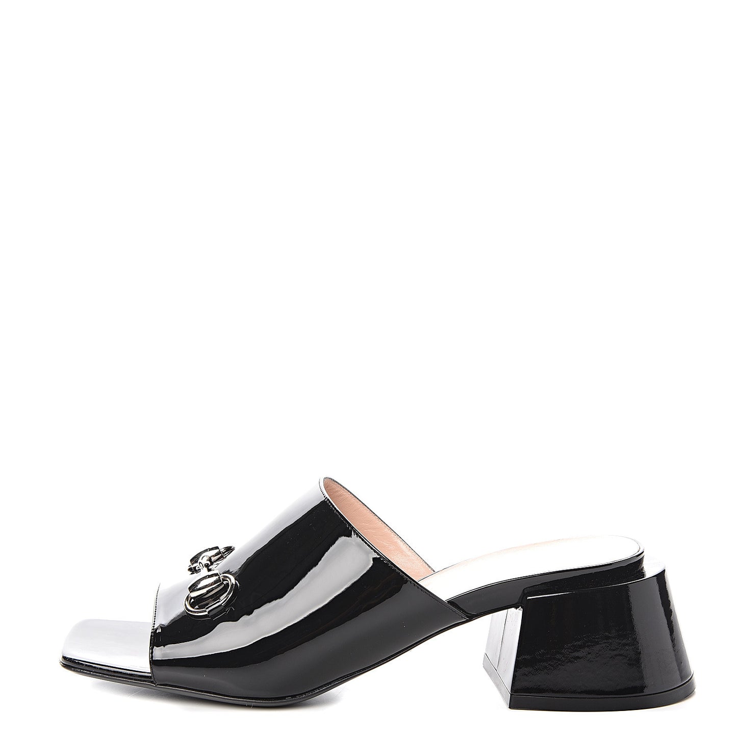 Patent Lexi Horsebit Mid-Heel Slide Sandals 40 Black