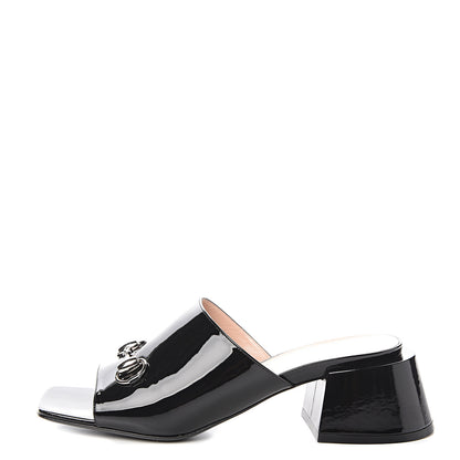 Gucci Patent Lexi Horsebit Mid-Heel Slide Sandals 40 Black 1 of 9