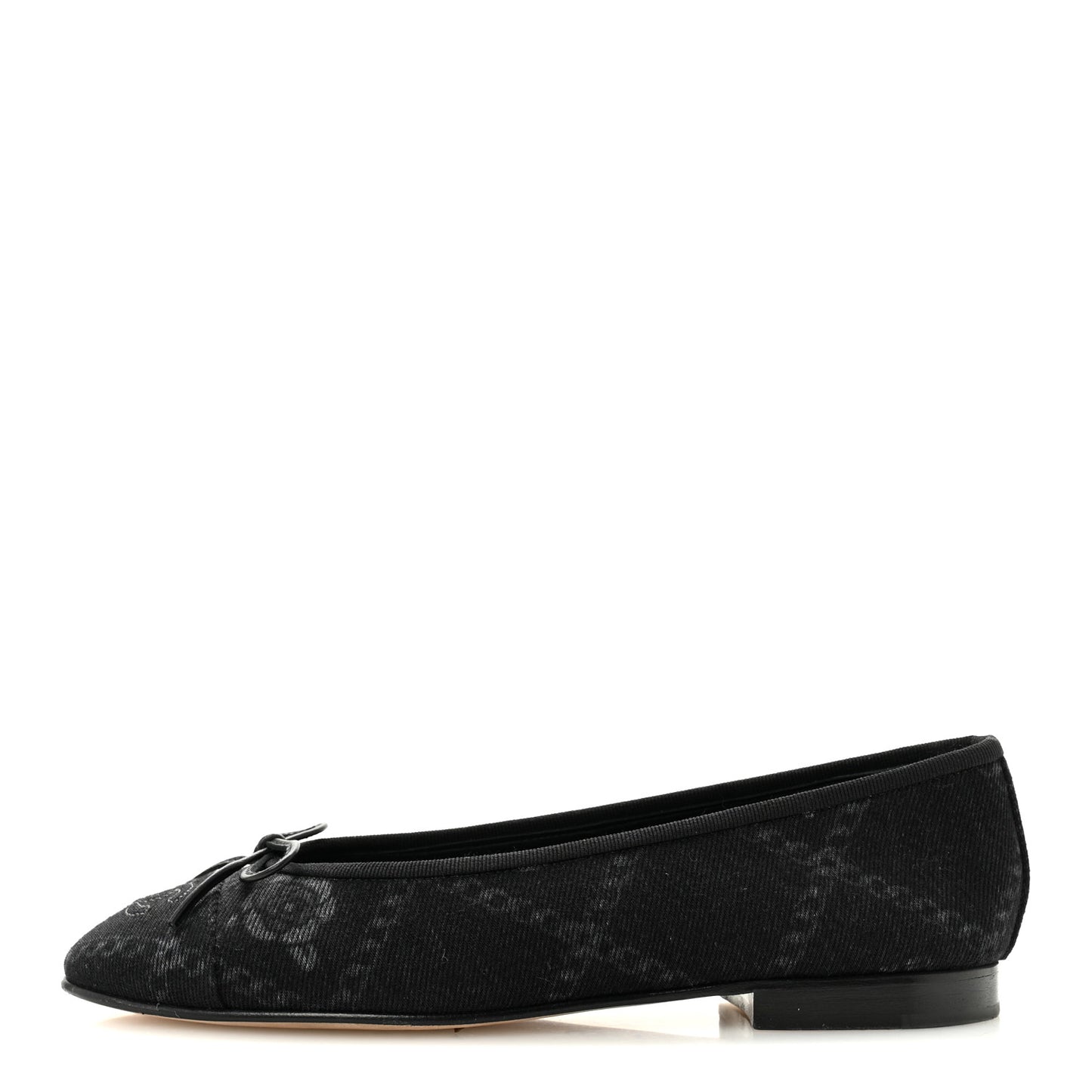 Denim Printed Cap Toe Ballerina Flats 38 Black White
