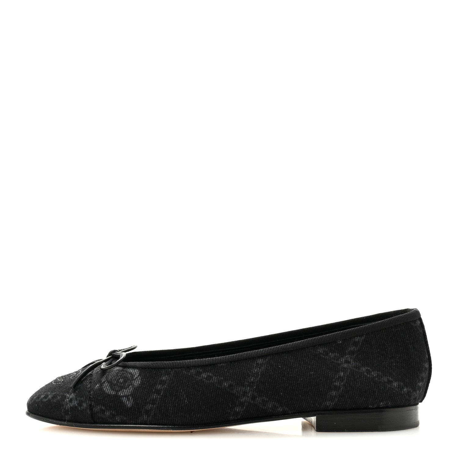 Chanel Denim Printed Cap Toe Ballerina Flats 38 Black White 1 of 10