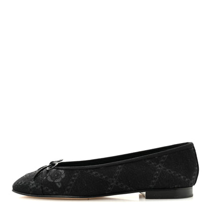 Chanel Denim Printed Cap Toe Ballerina Flats 38 Black White 1 of 10