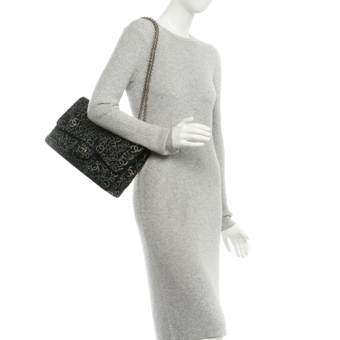 Tweed Strass Jumbo Pudong Flap Black