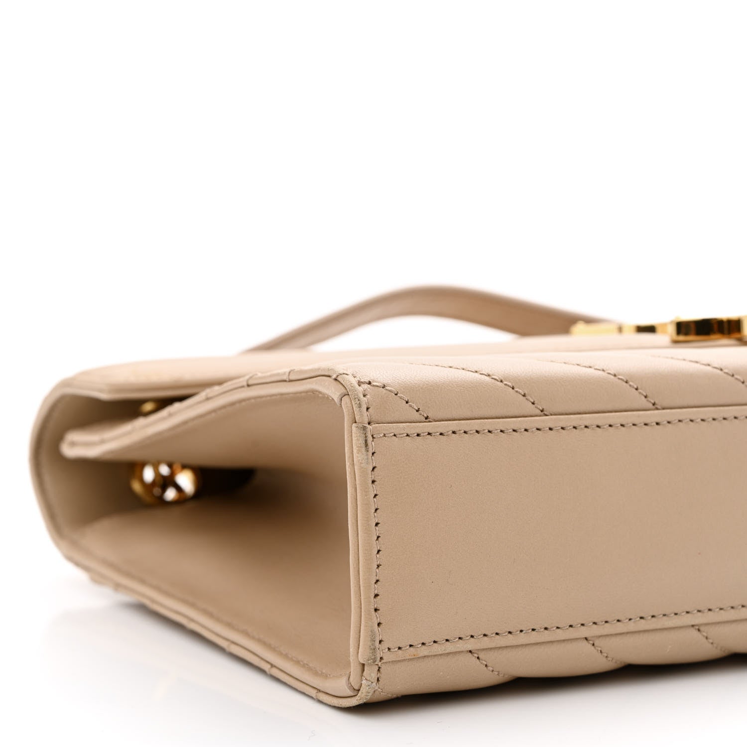 Saint Laurent Lambskin Matelasse Chevron Medium Monogram Satchel Dark Beige 9 of 11