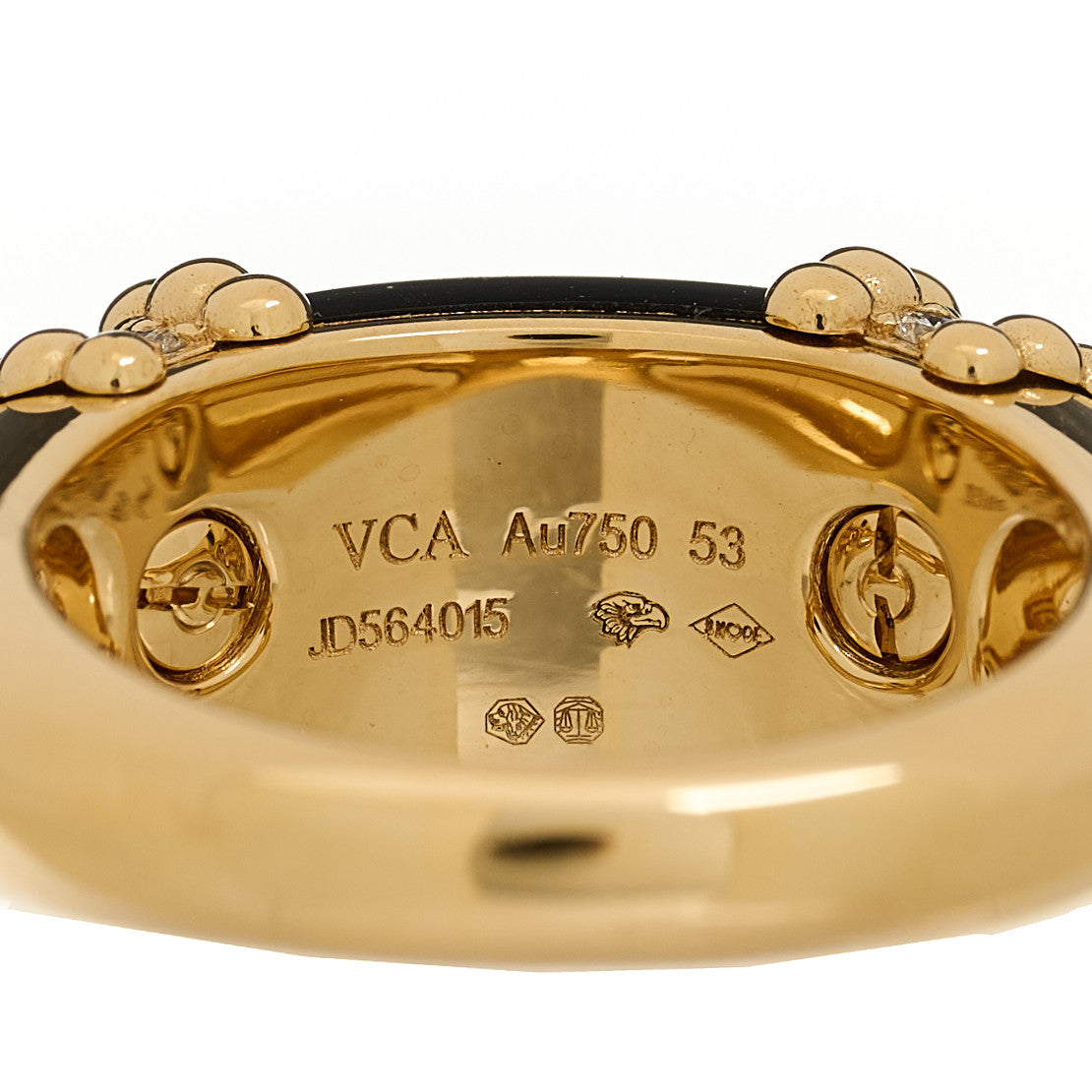 18K Yellow Gold Diamond Black Onyx Perlee Couleurs Ring 53 6.5