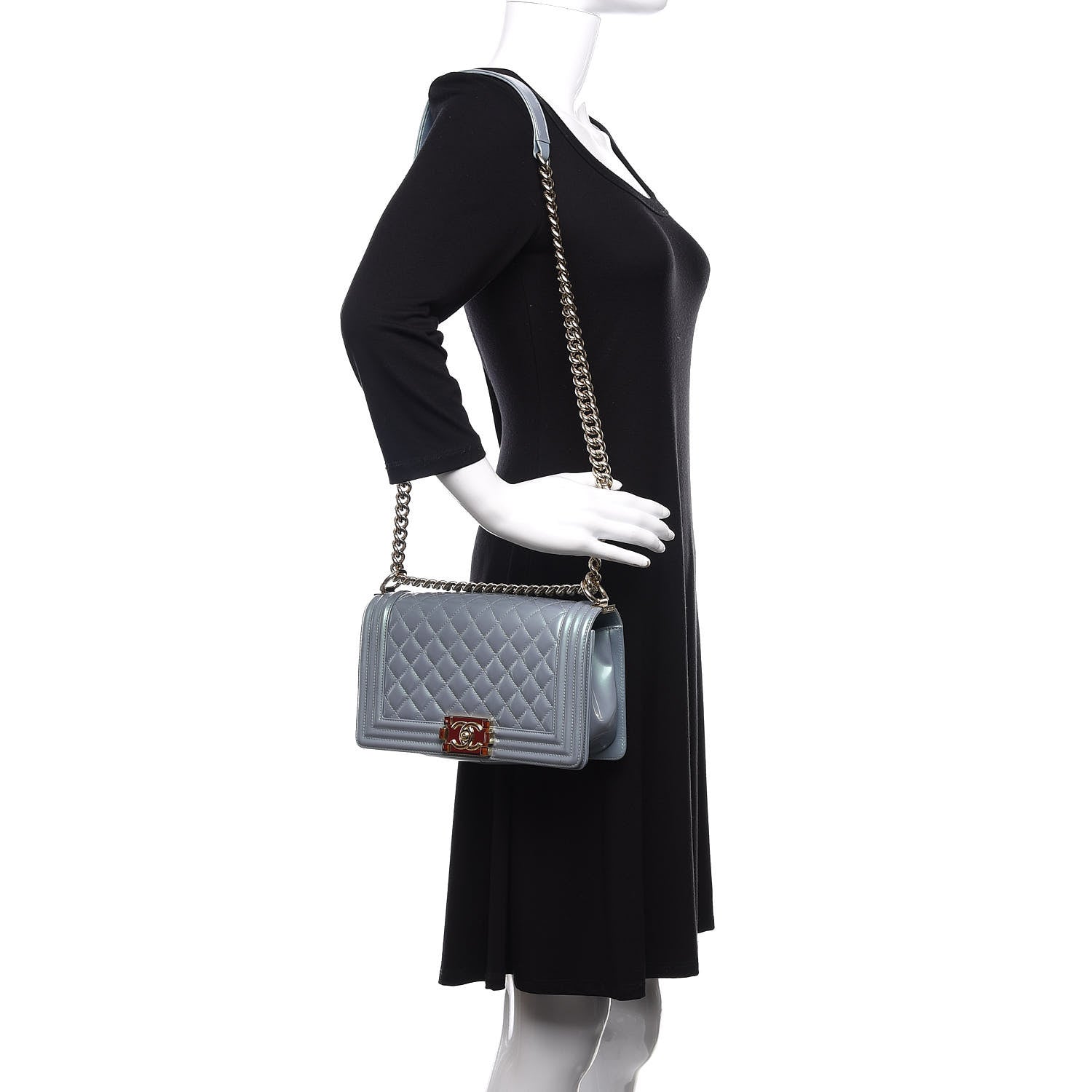 Chanel Iridescent Patent Calfskin Quilted Medium Boy Flap Light Blue 2 of 13